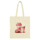 Coffee and Donut Tote Bag, Watercolor Heart, Gift Idea, Food Lover Tote, Cute Tote, Valentine's Day Tote, Unique Tote - Tawshia